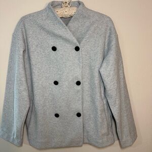 Banana Republic Brushed Jacket Knit Mock Collar Double Breasted Grey Size Small